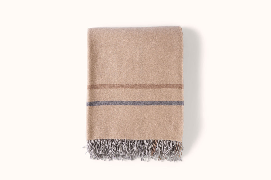 ALONPI BEIGE AND PEARL PLACED STRIPE CASHMERE THROW