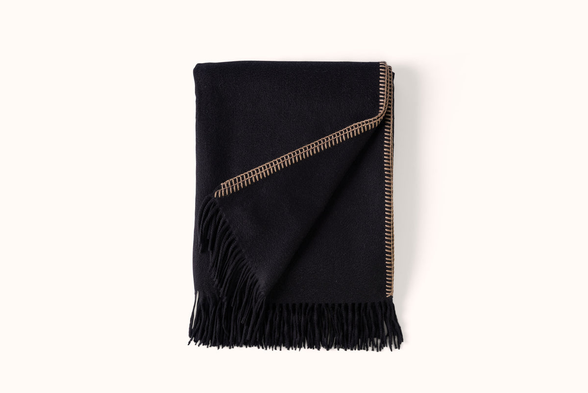 ALONPI BLACK AND STEEL DOUBLE-FACE CASHMERE THROW