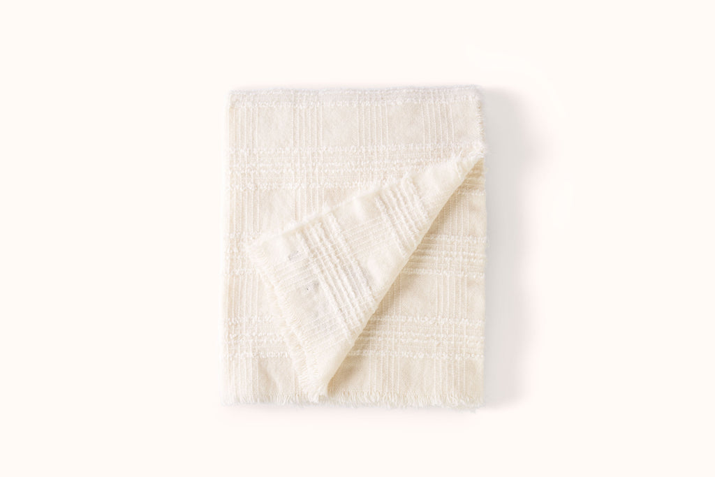 ALONPI ECRU TONAL PLAID CASHMERE AND SILK THROW