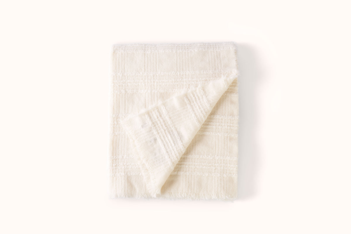 ALONPI ECRU TONAL PLAID CASHMERE AND SILK THROW