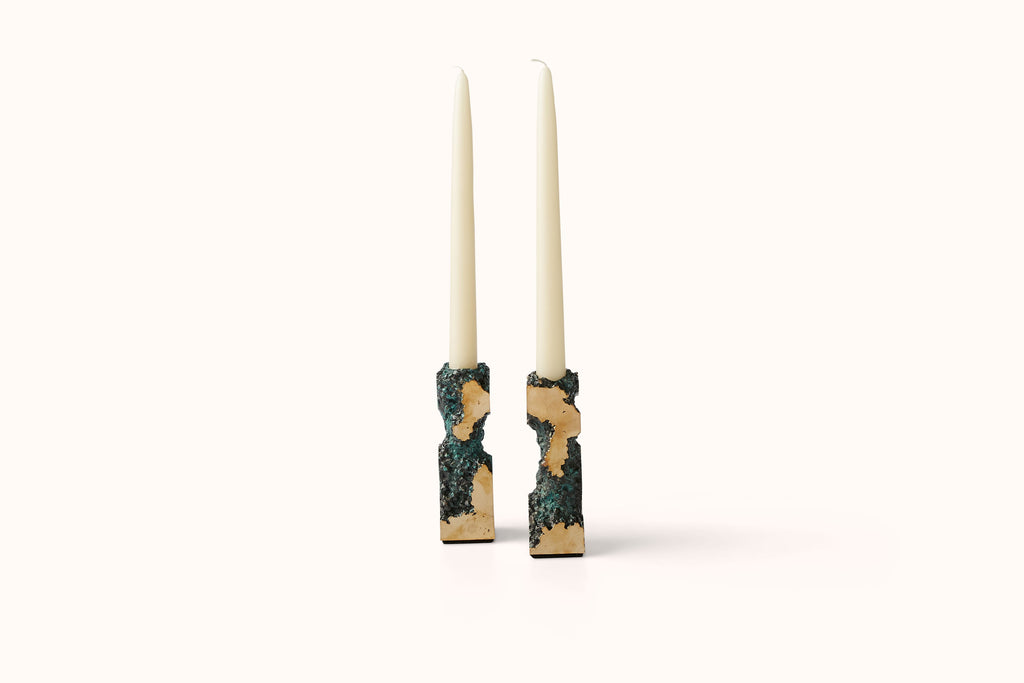 MARK DINEEN BRONZE SQUARE BASE CANDLESTICKS