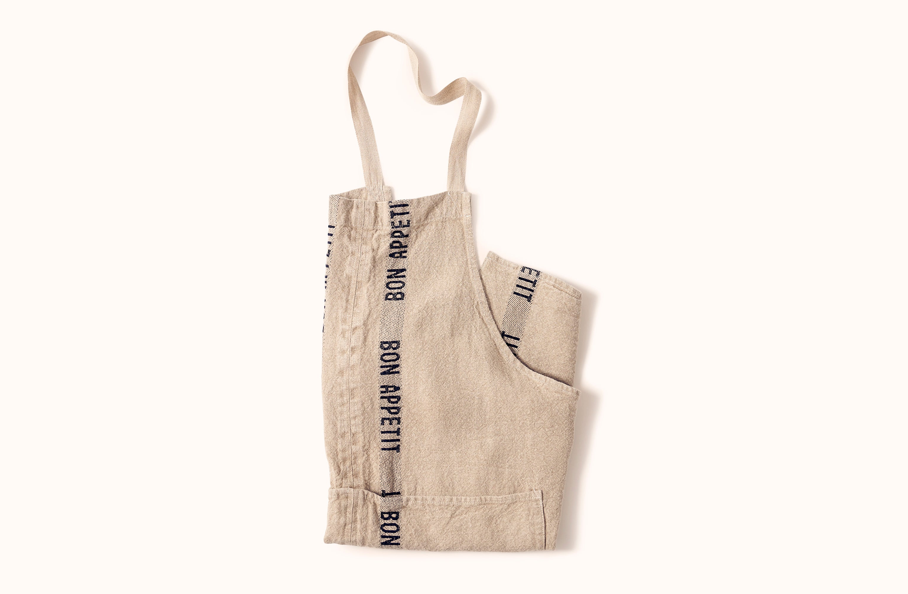 CHARVET NATURAL AND BLACK BON APPETIT STRIPE APRON