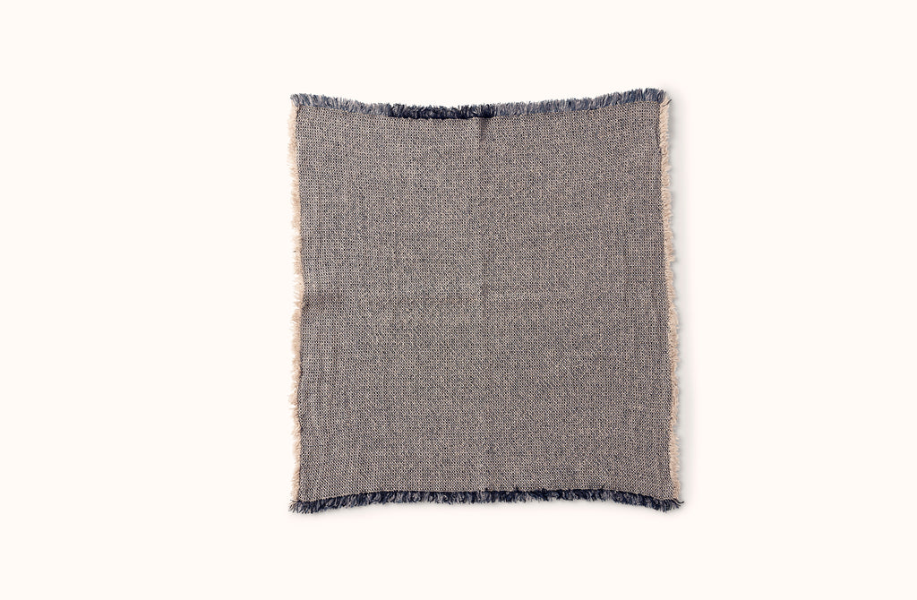 CHARVET NATURAL WITH BLUE AND BLACK MELANGE FRINGE EDGE LINEN NAPKIN