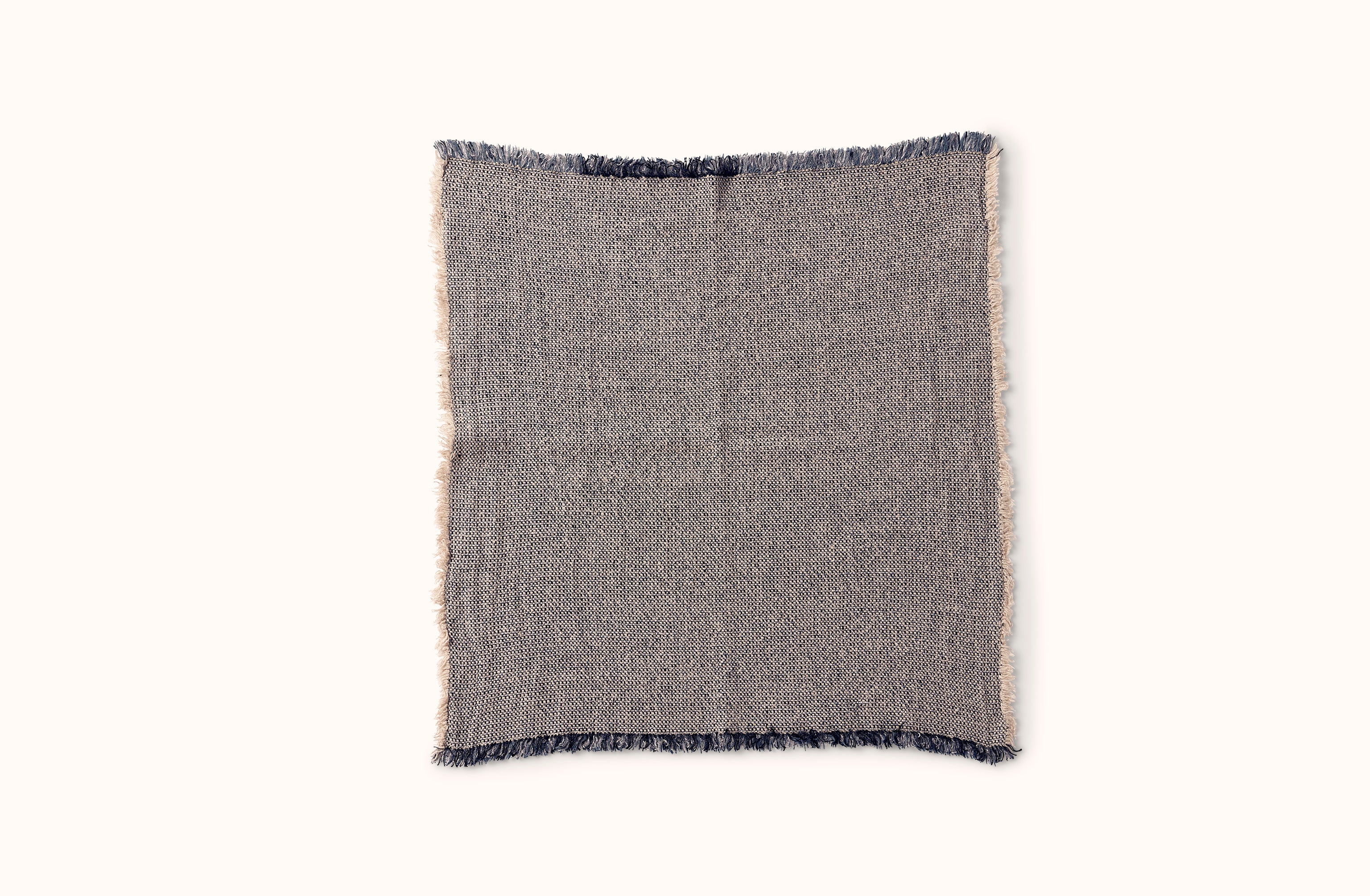 CHARVET NATURAL WITH BLUE AND BLACK MELANGE FRINGE EDGE LINEN NAPKIN