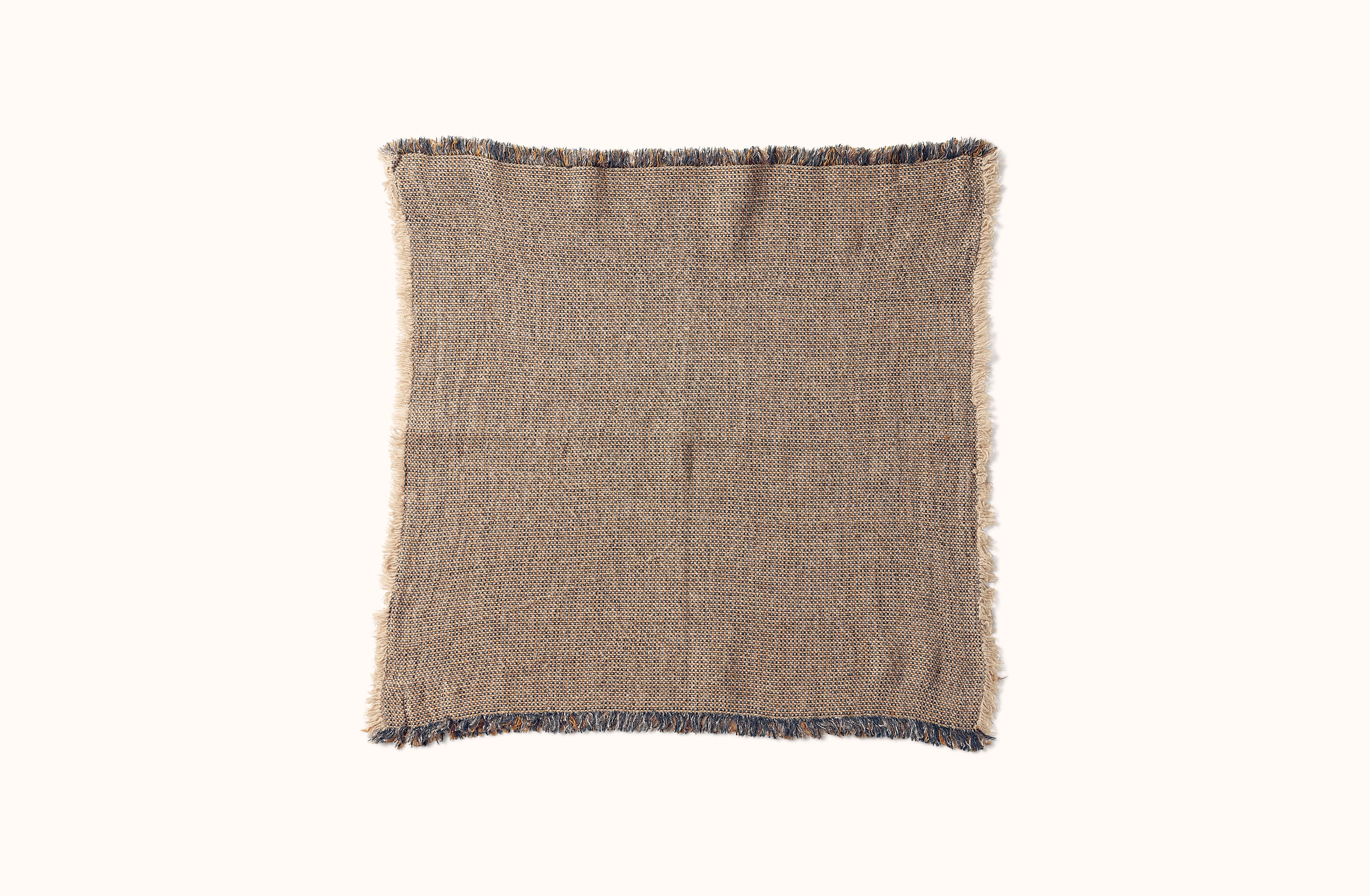 CHARVET NATURAL WITH BLUE AND RUST MELANGE FRINGE EDGE LINEN NAPKIN