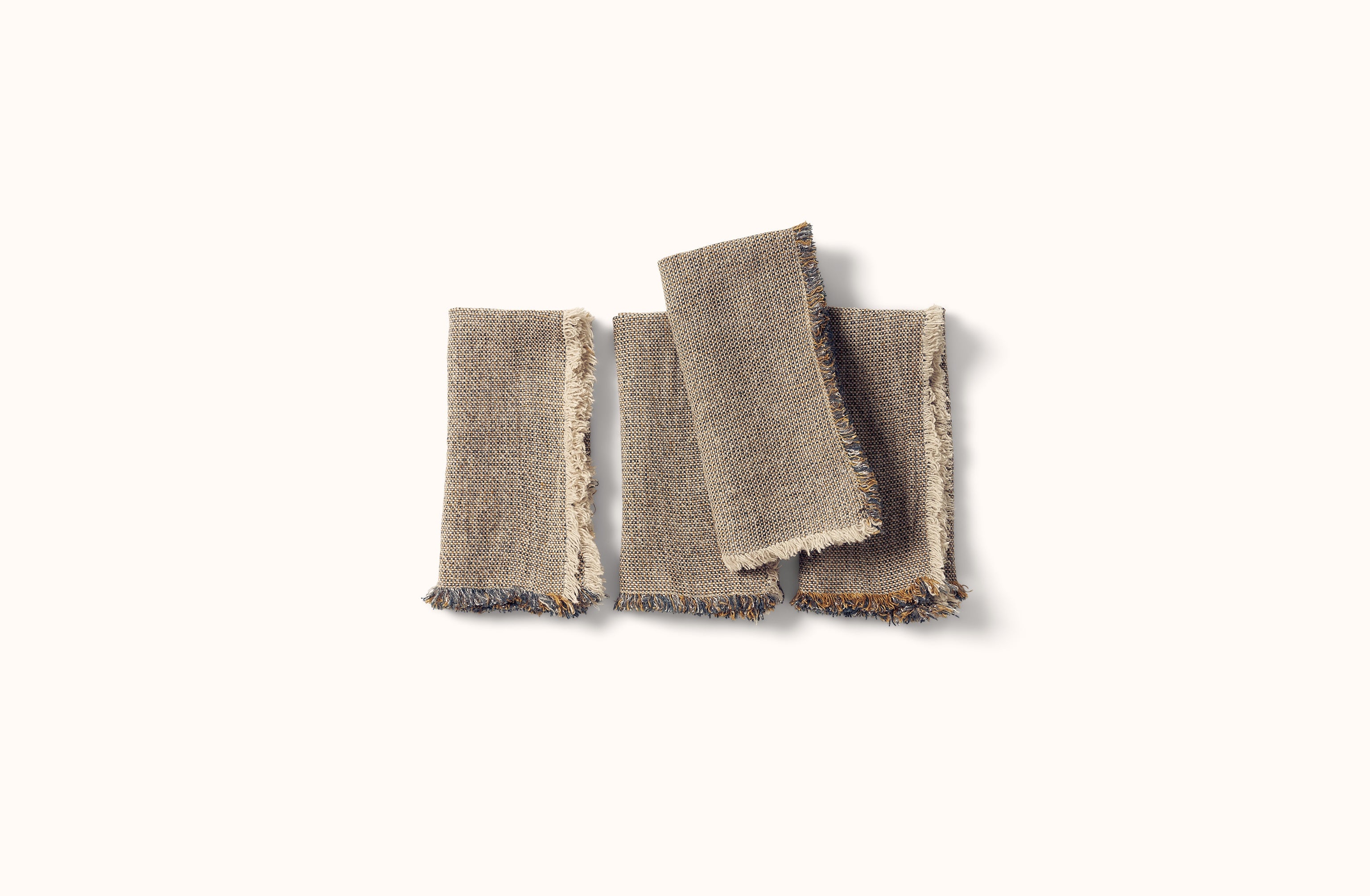 CHARVET NATURAL WITH BLUE AND RUST MELANGE FRINGE EDGE LINEN NAPKIN