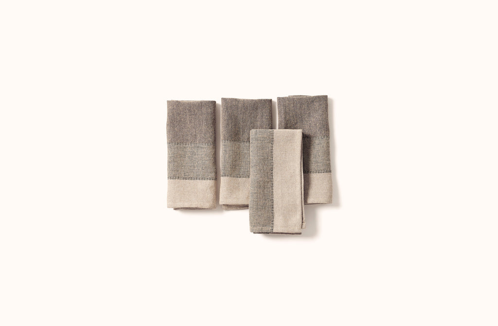 CHARVET NATURAL WITH GREYS TONAL STRIPE LINEN NAPKIN