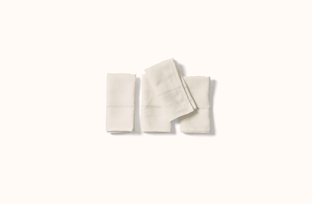CHARVET WHITE EMBROIDERED STRIPE ON WHITE LINEN NAPKIN