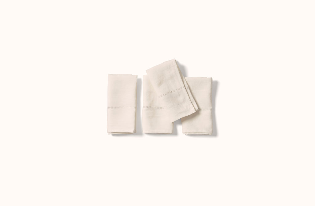 CHARVET WHITE EMBROIDERED STRIPE ON WHITE LINEN NAPKIN