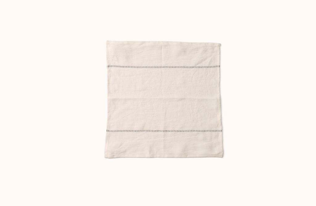 CHARVET NATURAL EMBROIDERED STRIPE ON WHITE LINEN NAPKIN