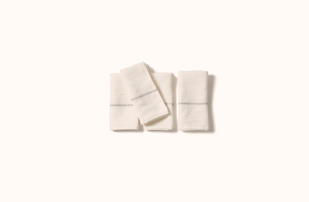 CHARVET NATURAL EMBROIDERED STRIPE ON WHITE LINEN NAPKIN