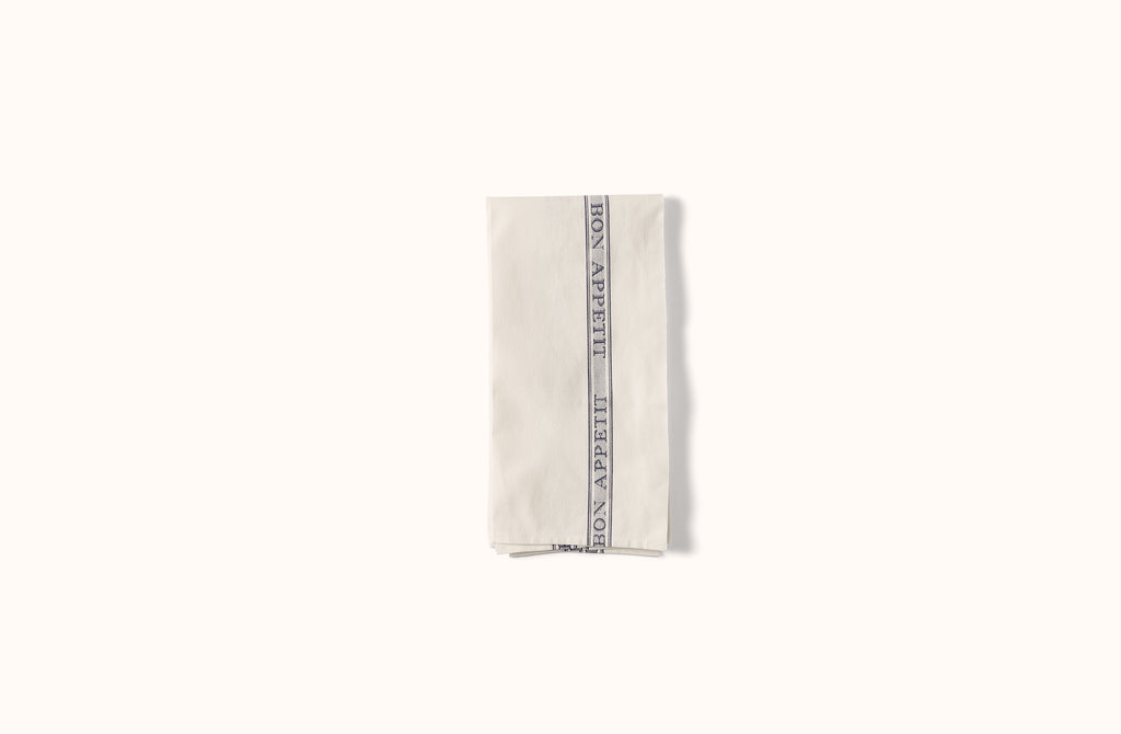 CHARVET WHITE WITH BLACK BON APPETIT COTTON KITCHEN TOWEL
