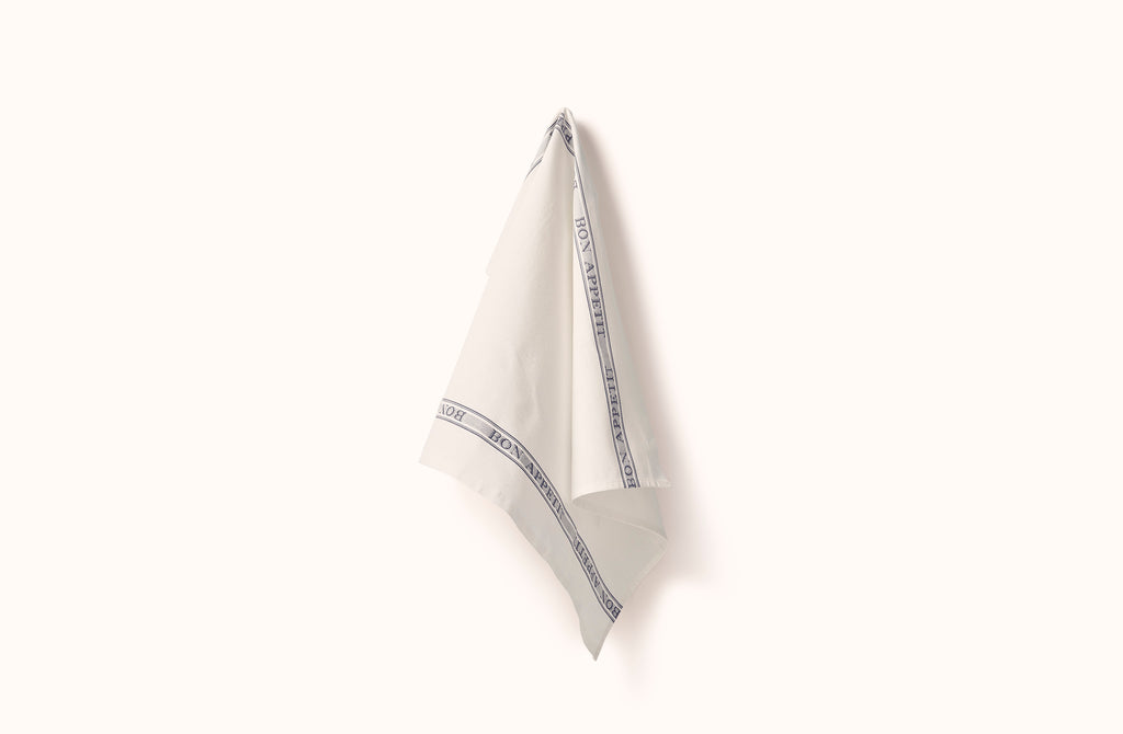CHARVET WHITE WITH BLACK BON APPETIT COTTON KITCHEN TOWEL