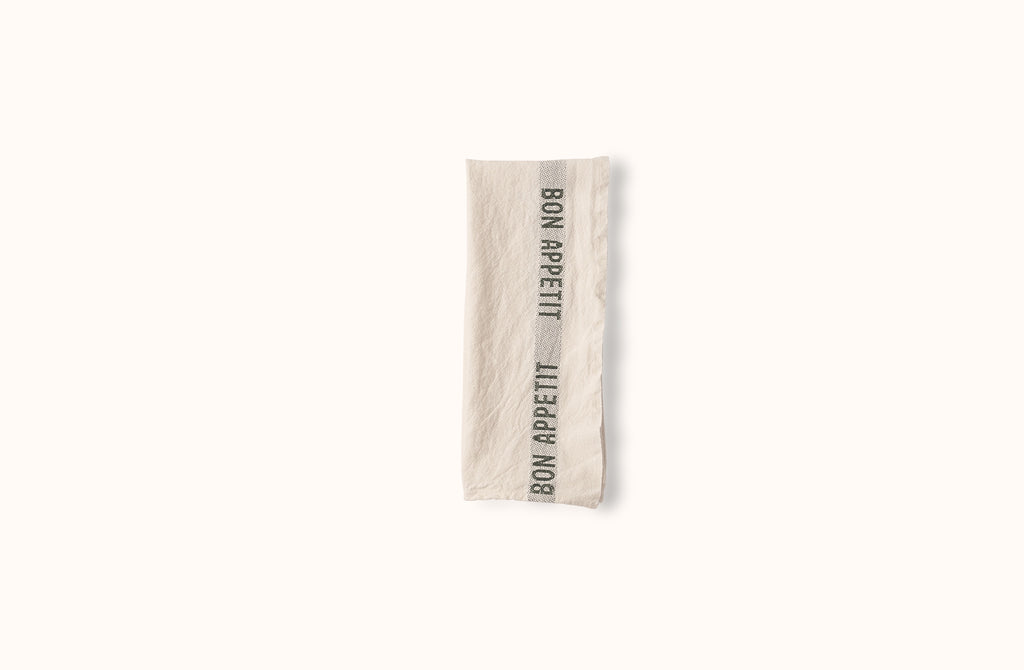 CHARVET WHITE AND GREEN BON APPETIT LINEN KITCHEN TOWEL