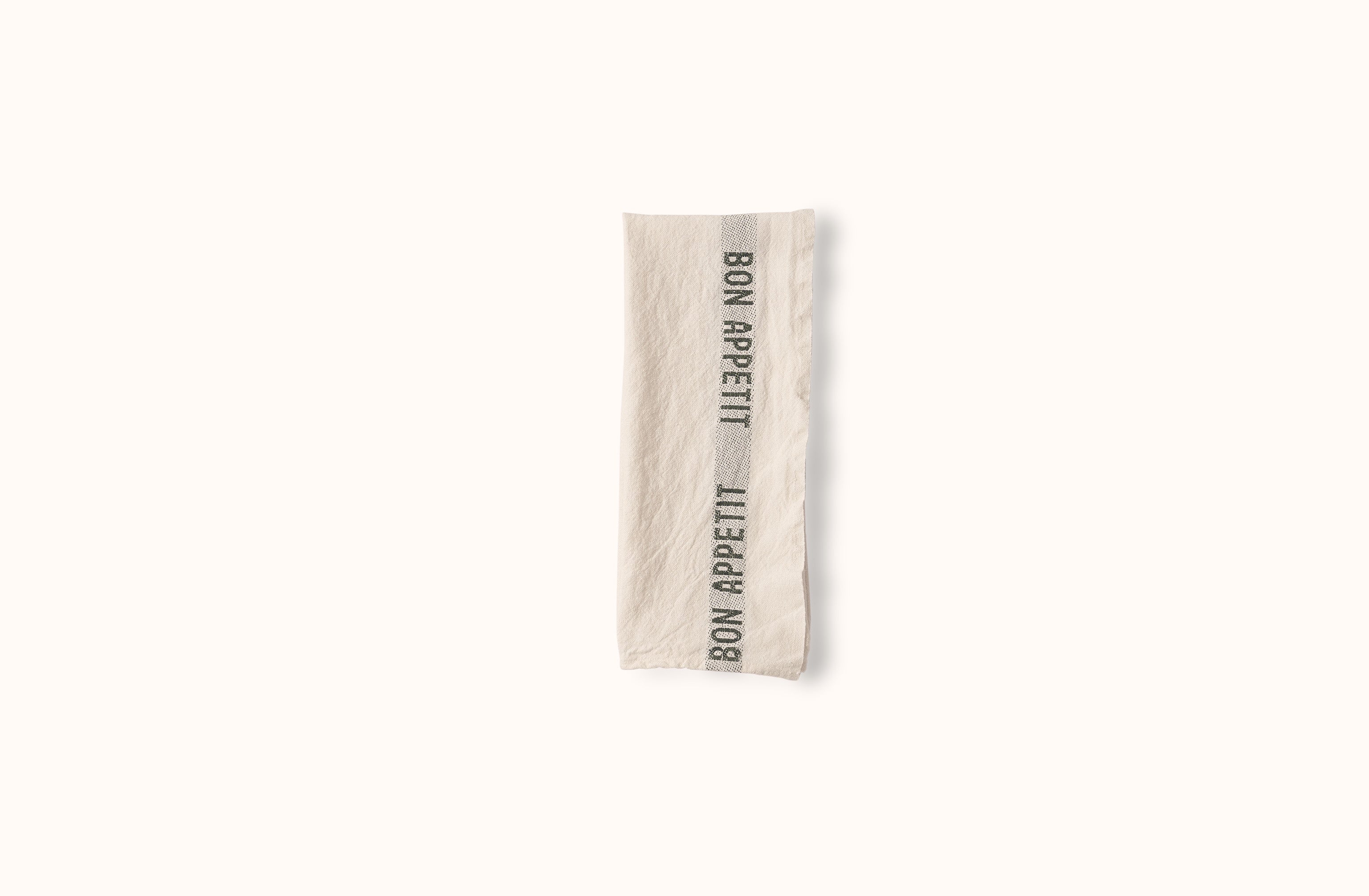 CHARVET WHITE AND GREEN BON APPETIT LINEN KITCHEN TOWEL