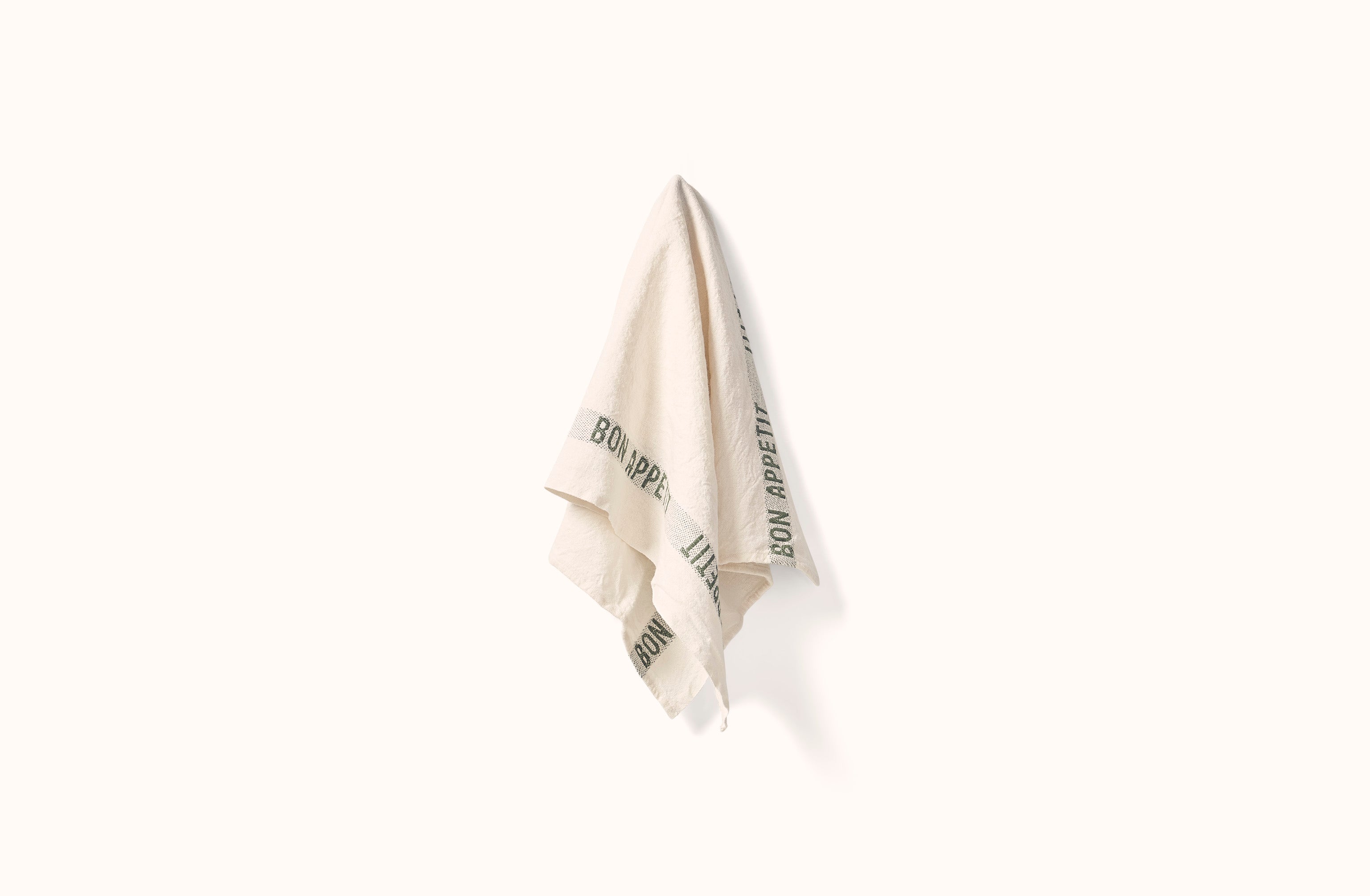 CHARVET WHITE AND GREEN BON APPETIT LINEN KITCHEN TOWEL