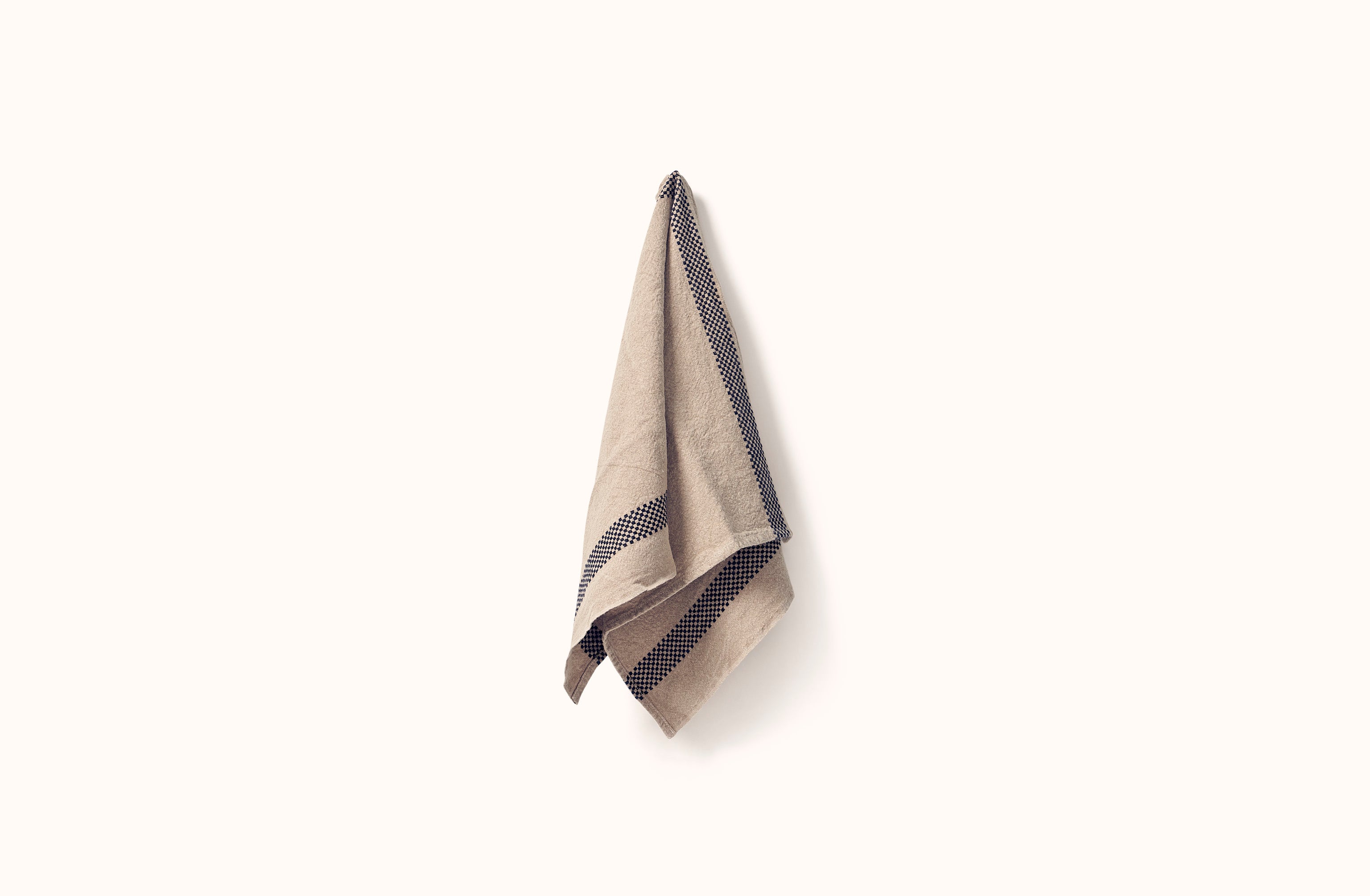 CHARVET NATURAL AND BLACK CHECKERBOARD STRIPE LINEN KITCHEN TOWEL
