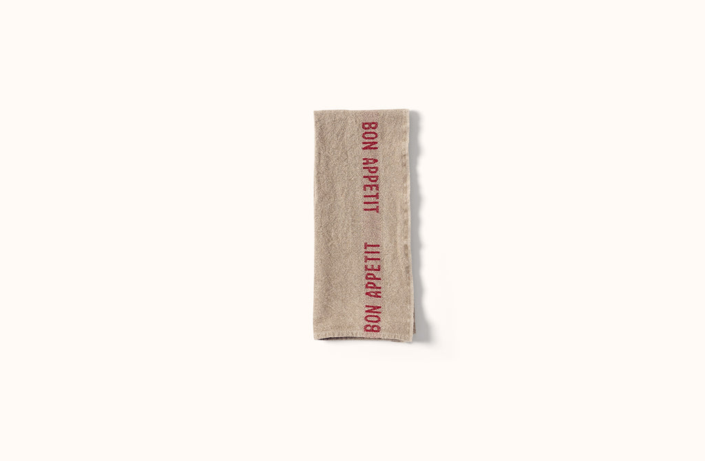 CHARVET NATURAL AND RED BON APPETIT LINEN KITCHEN TOWEL