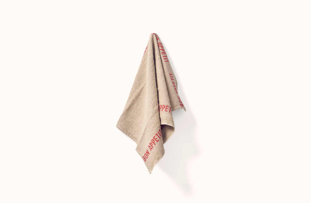 CHARVET NATURAL AND RED BON APPETIT LINEN KITCHEN TOWEL