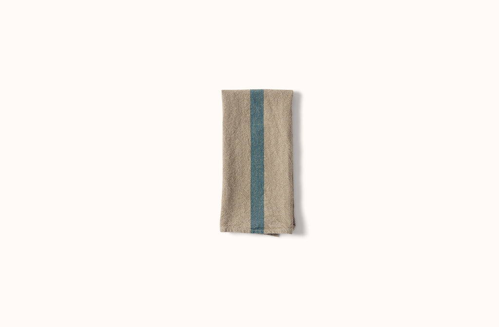 CHARVET NATURAL WITH AQUA STRIPE LINEN KITCHEN TOWEL
