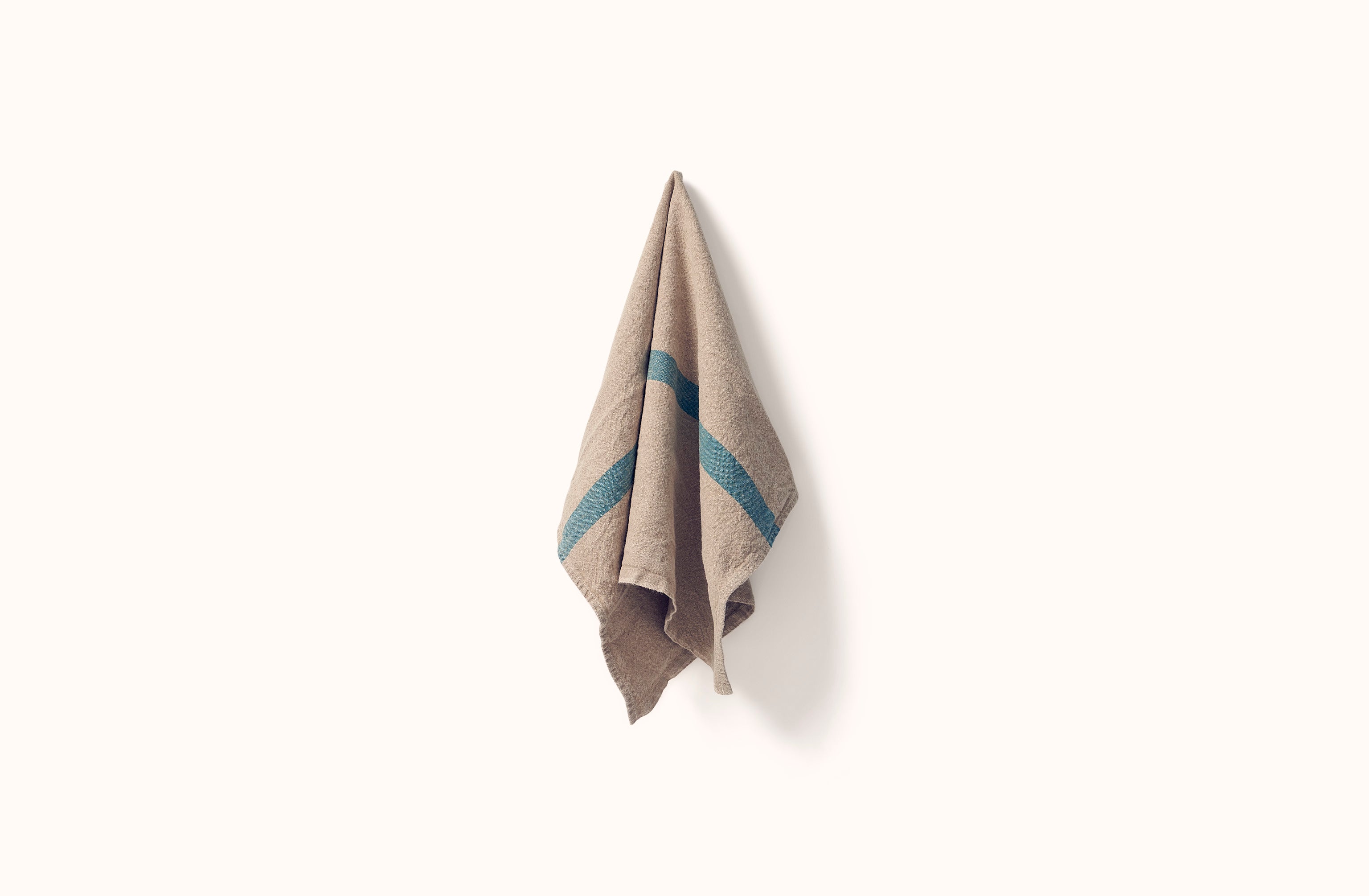 CHARVET NATURAL WITH AQUA STRIPE LINEN KITCHEN TOWEL