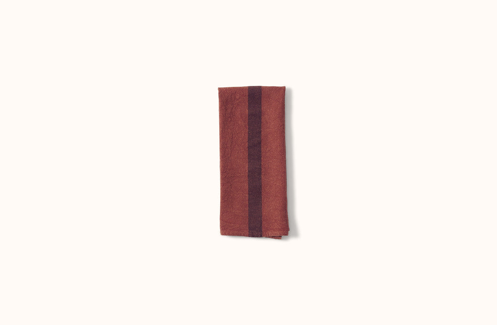 CHARVET BRICK RED STRIPE LINEN KITCHEN TOWEL