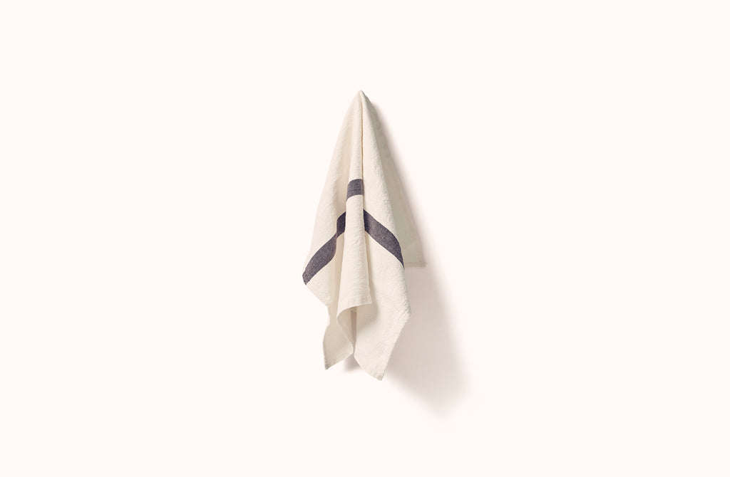 CHARVET WHITE AND BROWN STRIPE LINEN KITCHEN TOWEL