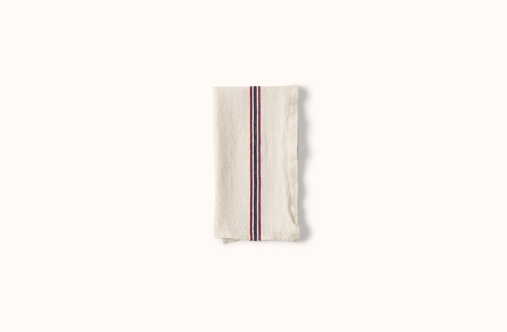 CHARVET WHITE WITH RED AND BLUE DRAPEAU STRIPE LINEN KITCHEN TOWEL