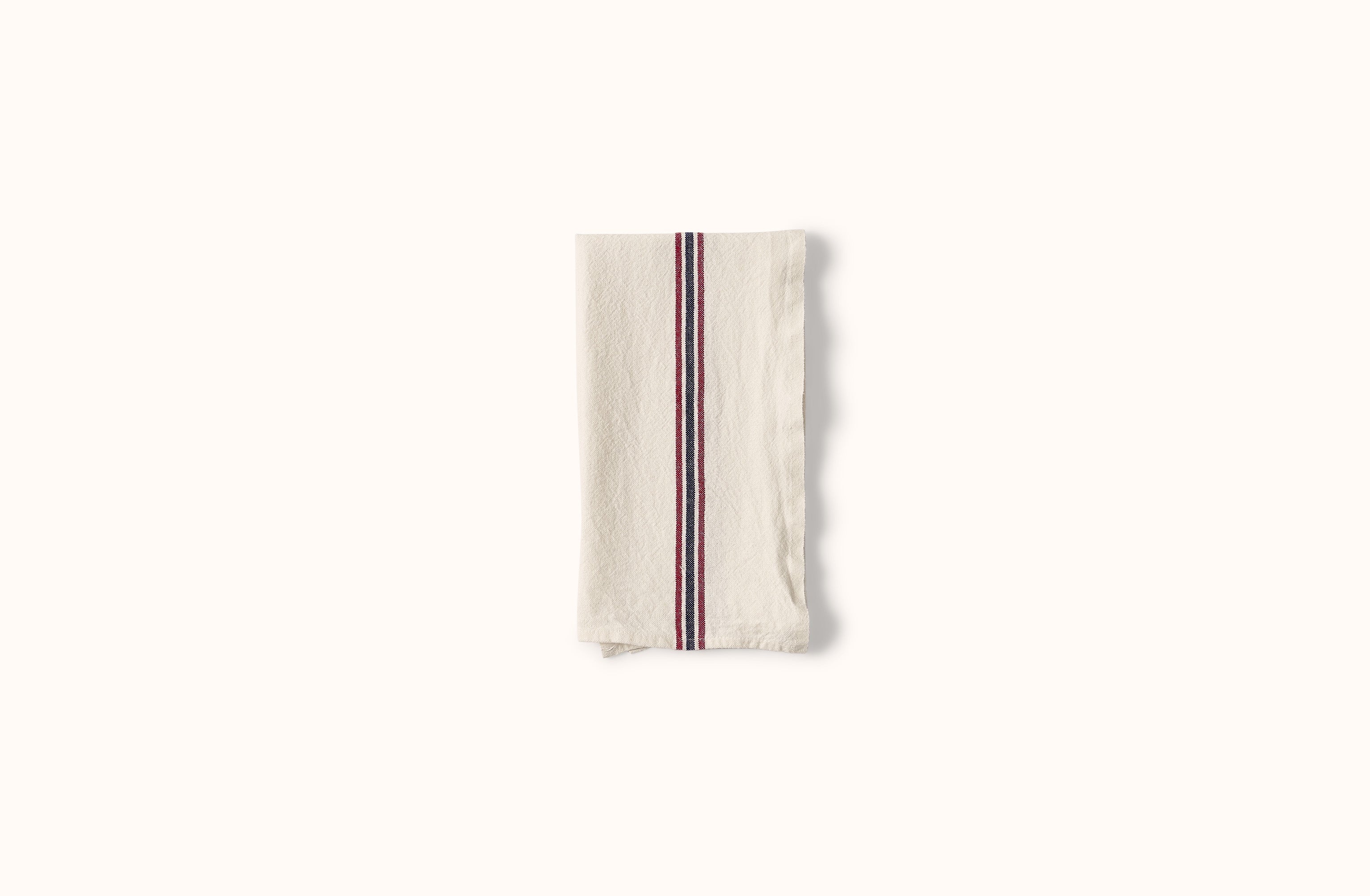 CHARVET WHITE WITH RED AND BLUE DRAPEAU STRIPE LINEN KITCHEN TOWEL