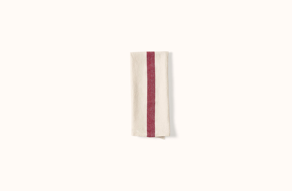 CHARVET WHITE AND RED STRIPE LINEN KITCHEN TOWEL