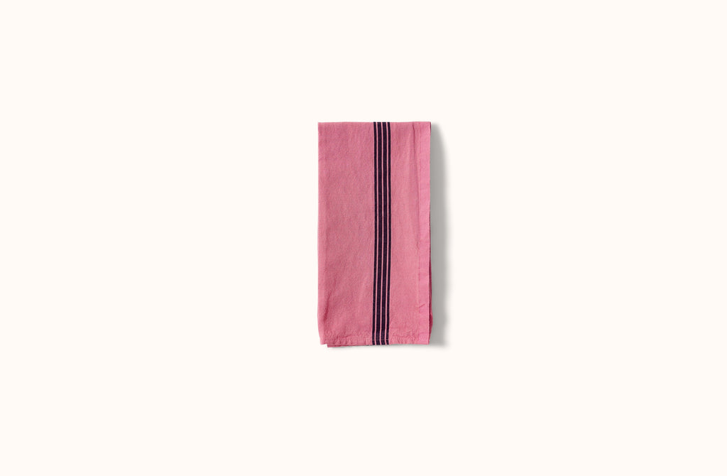 CHARVET PINK AND BLACK PIANO STRIPE LINEN KITCHEN TOWEL