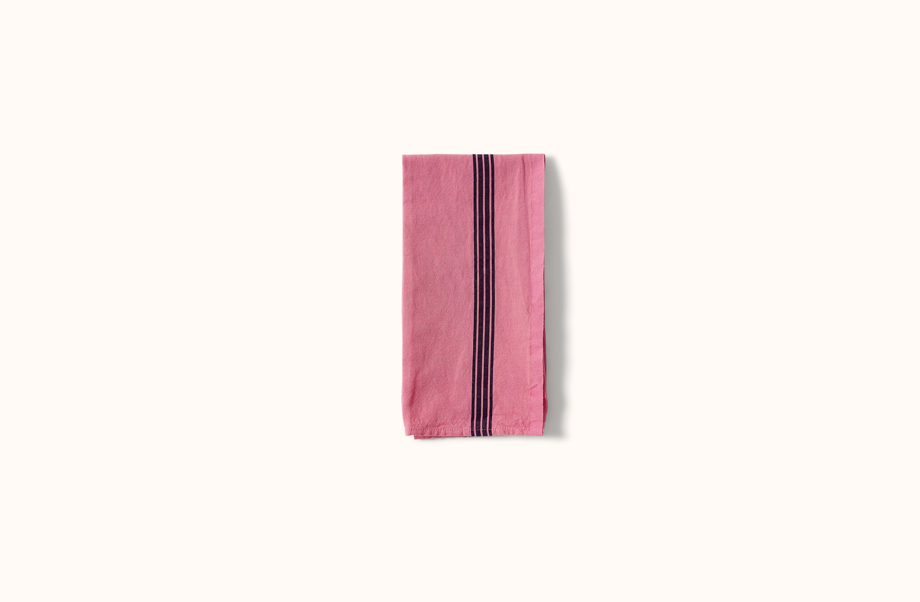 CHARVET PINK AND BLACK PIANO STRIPE LINEN KITCHEN TOWEL