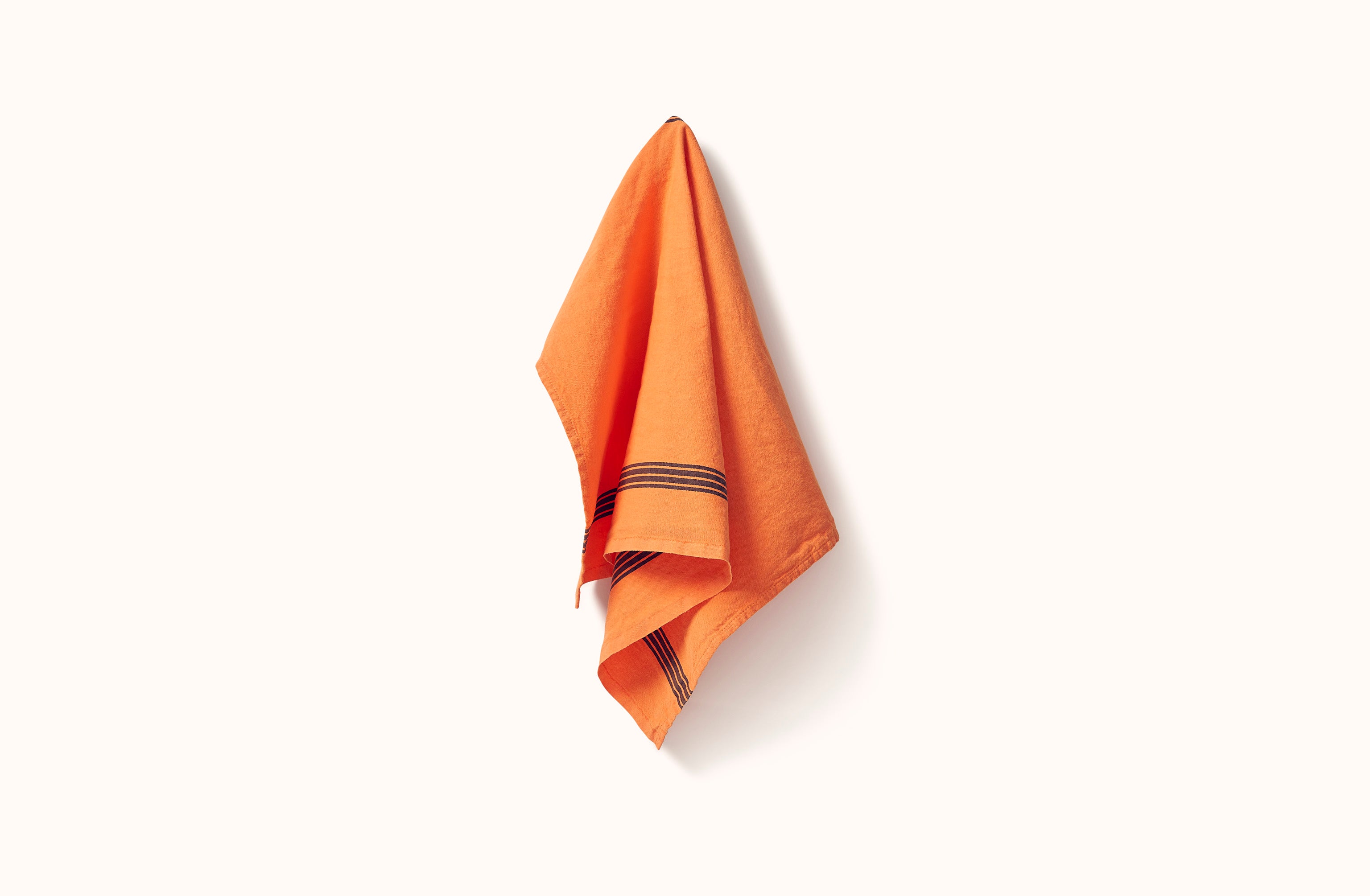 CHARVET ORANGE AND BLACK PIANO STRIPE LINEN KITCHEN TOWEL