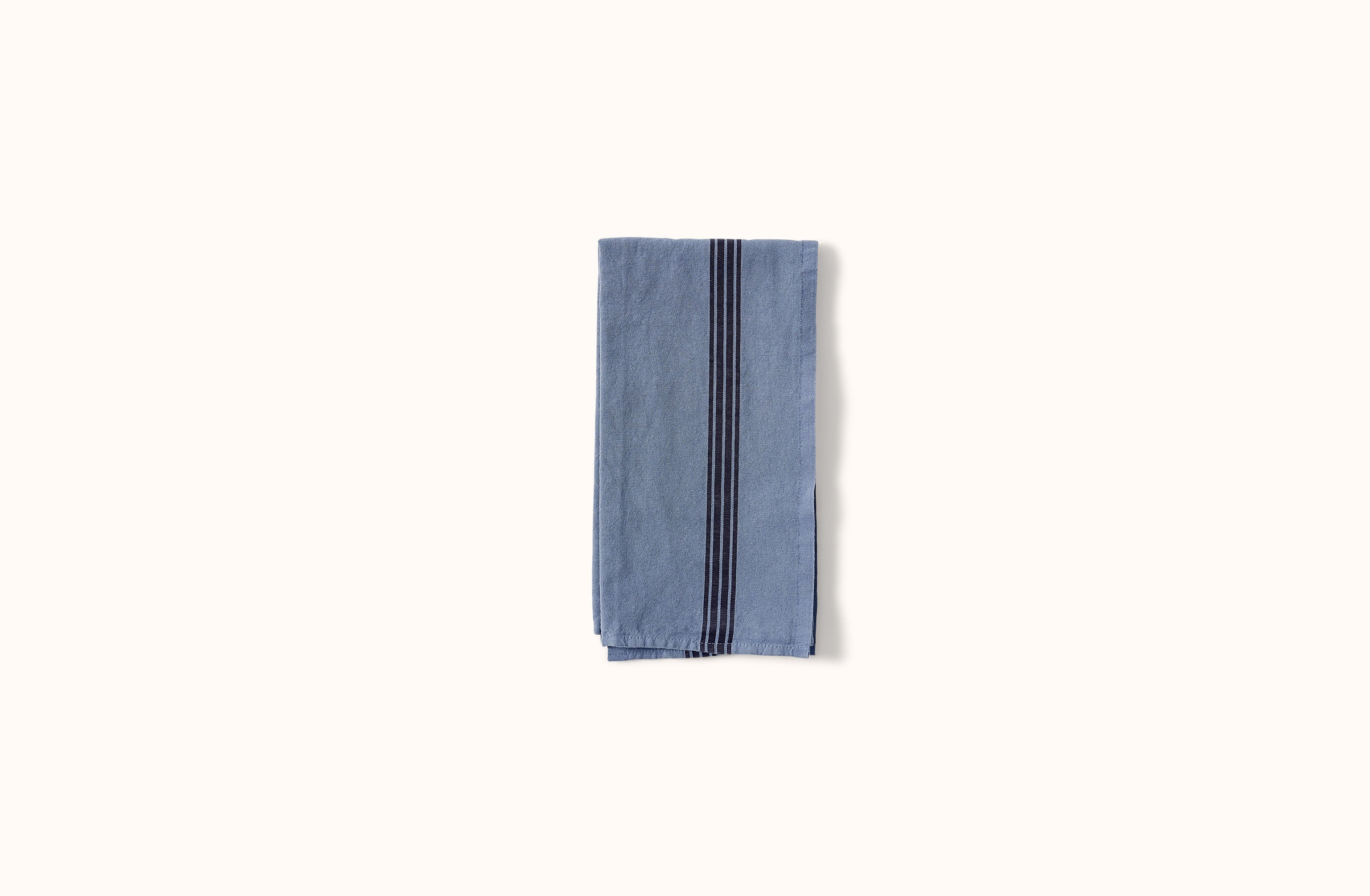 CHARVET BLUE AND BLACK PIANO STRIPE LINEN KITCHEN TOWEL