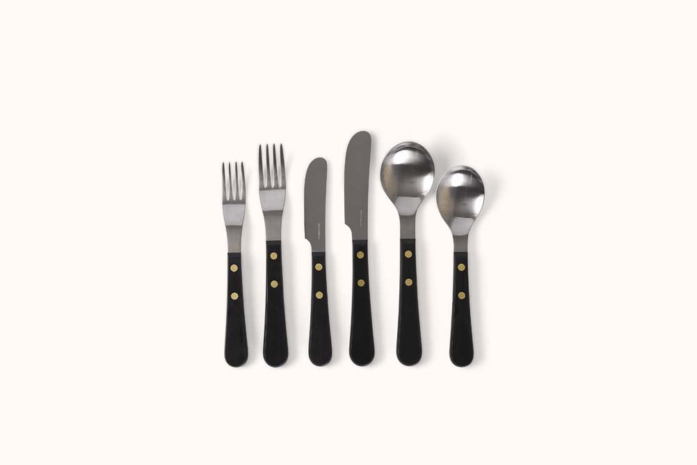 DAVID MELLOR STAINLESS STEEL BLACK RESIN BRASS RIVET PROVENCAL 6 PC SET