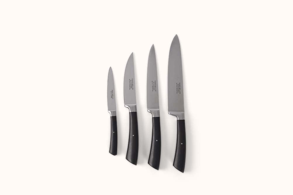 DAVID MELLOR STAINLESS STEEL BLACK HANDLE STARTER BOXED KNIFE SET