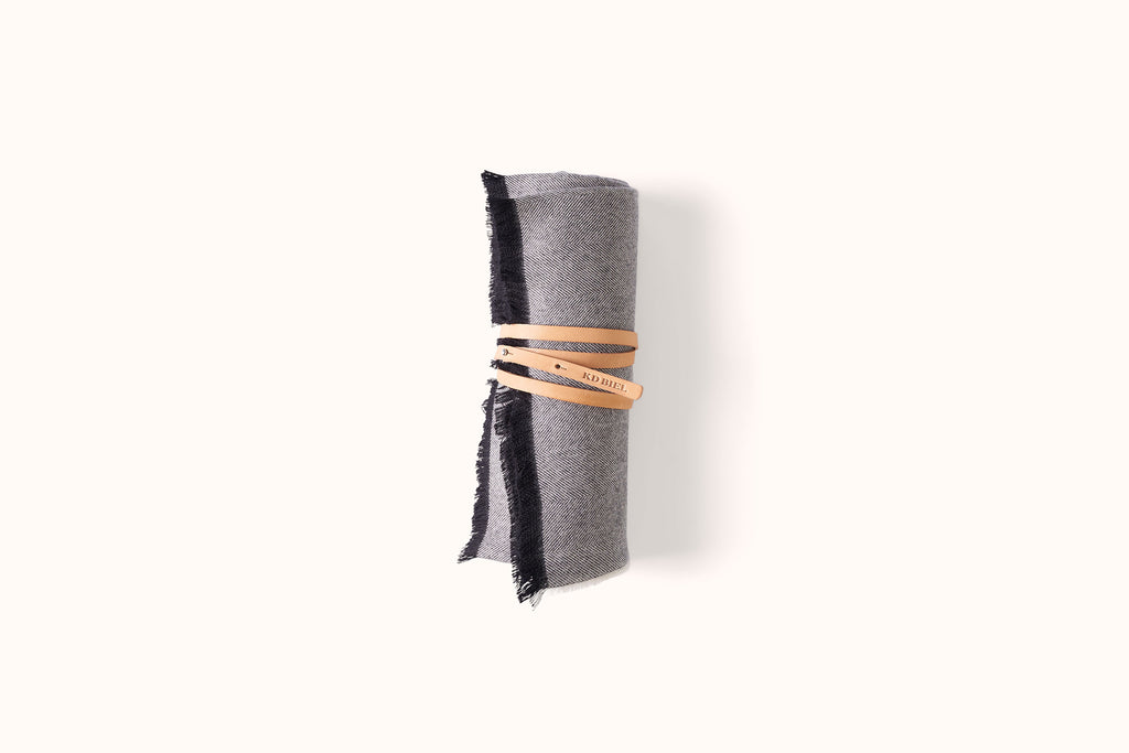 FELLS ANDES CHARCOAL HERRINGBONE ALPACA THROW WITH LEATHER KD BIEL STRAP
