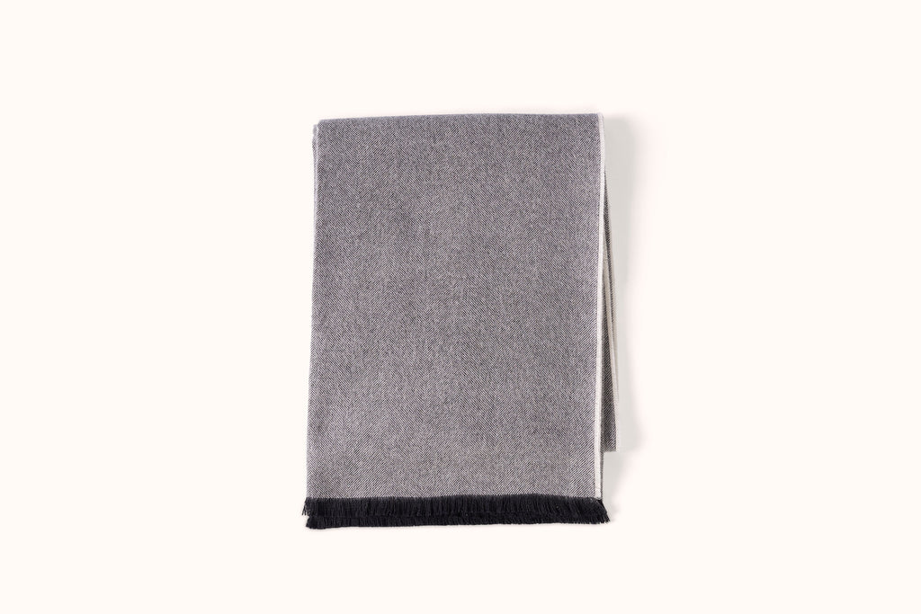 FELLS ANDES CHARCOAL HERRINGBONE ALPACA THROW WITH LEATHER KD BIEL STRAP