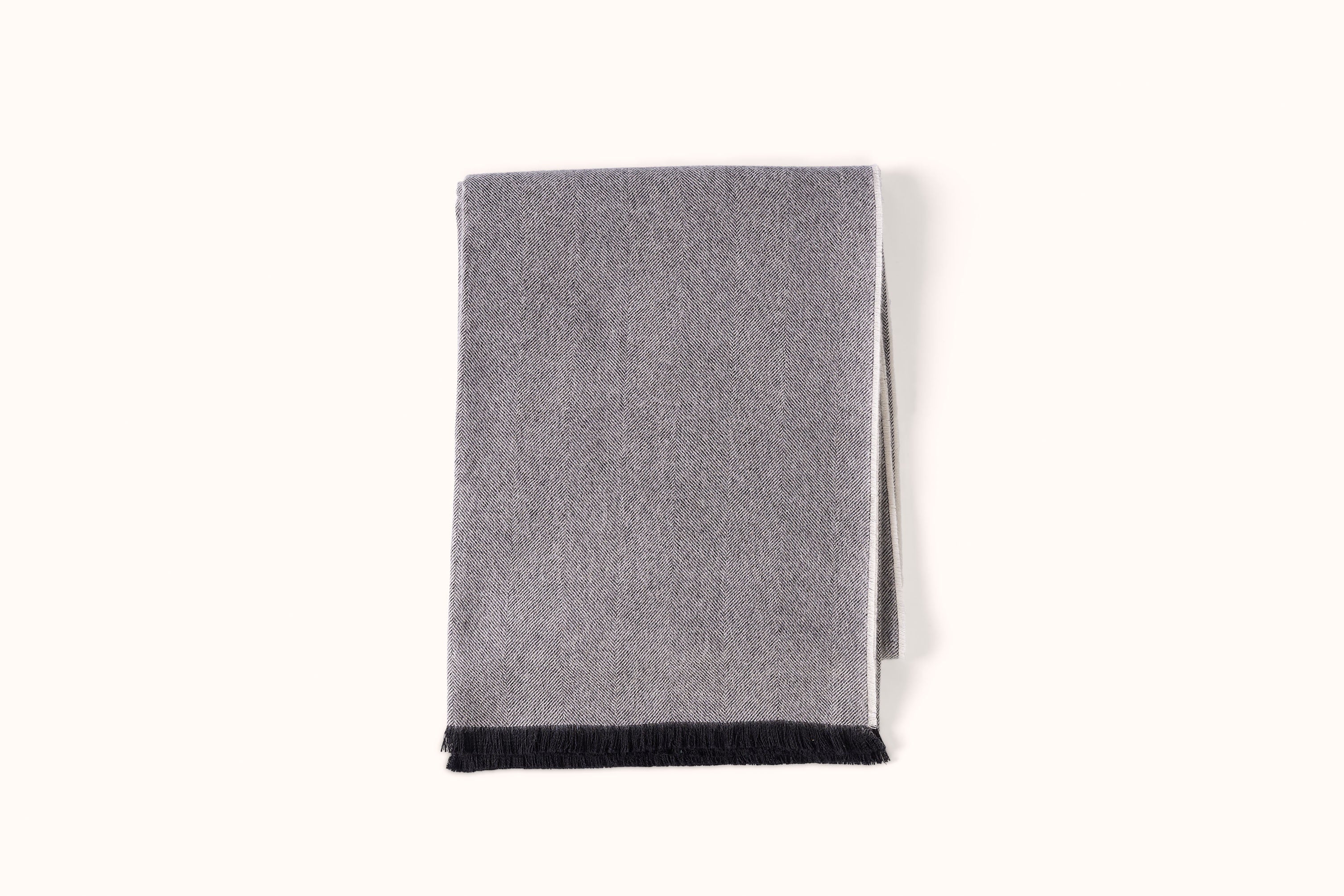 FELLS ANDES CHARCOAL HERRINGBONE ALPACA THROW WITH LEATHER KD BIEL STRAP