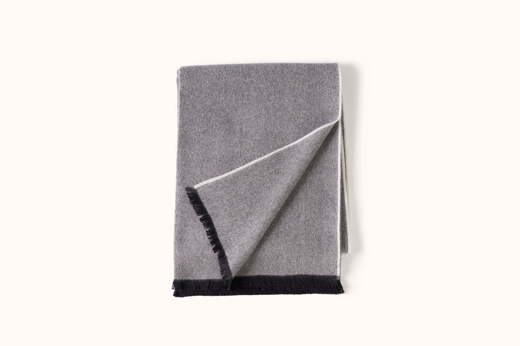 FELLS ANDES CHARCOAL HERRINGBONE ALPACA THROW WITH LEATHER KD BIEL STRAP