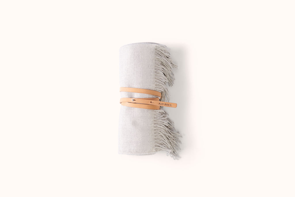 FELLS ANDES HEATHER GREY ALPACA THROW WITH LEATHER KD BIEL STRAP