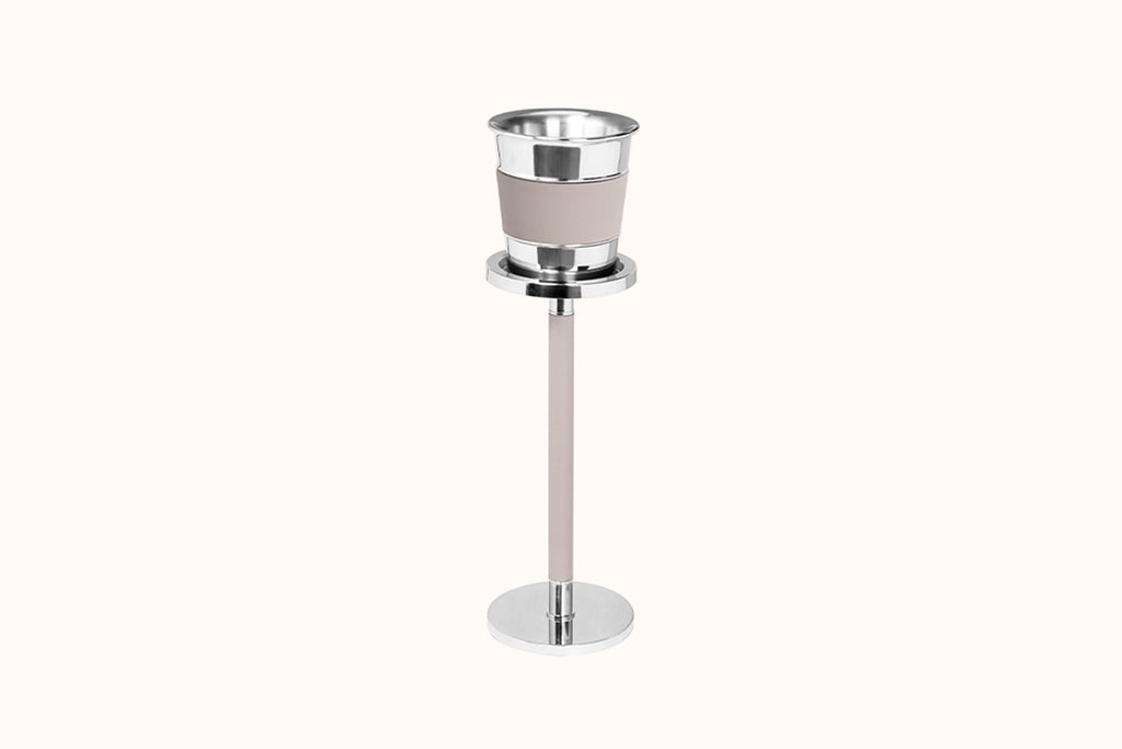 GIOBAGNARA STAINLESS STEEL WITH STONE LEATHER CHAMPAGNE BUCKET AND STAND