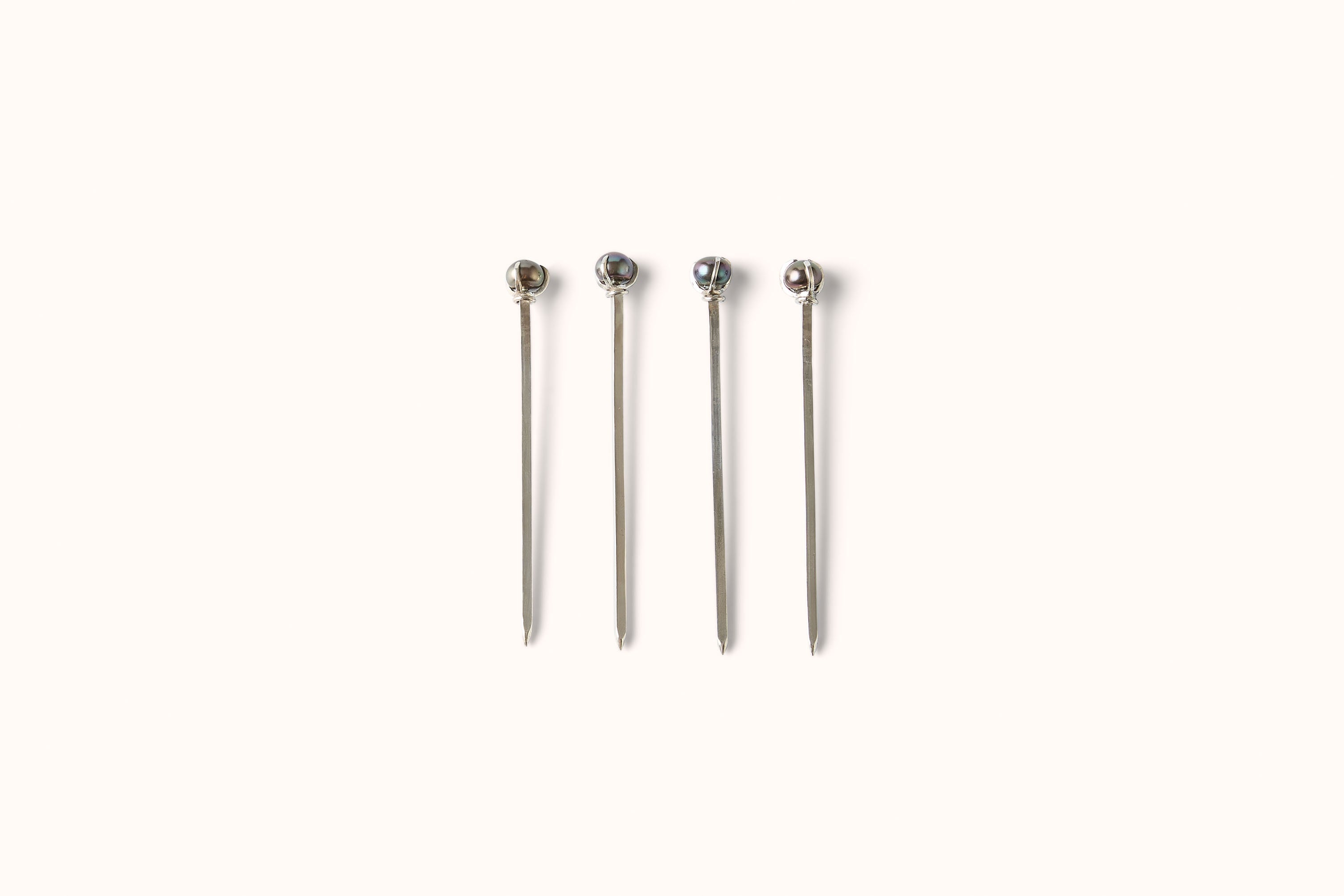 HEATH WAGONER SILVER AND BLACK PEARL COCKTAIL PICKS