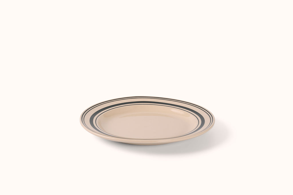 JOHN JULIAN BLACK LINEN STRIPE STONEWEAR DINNERWARE