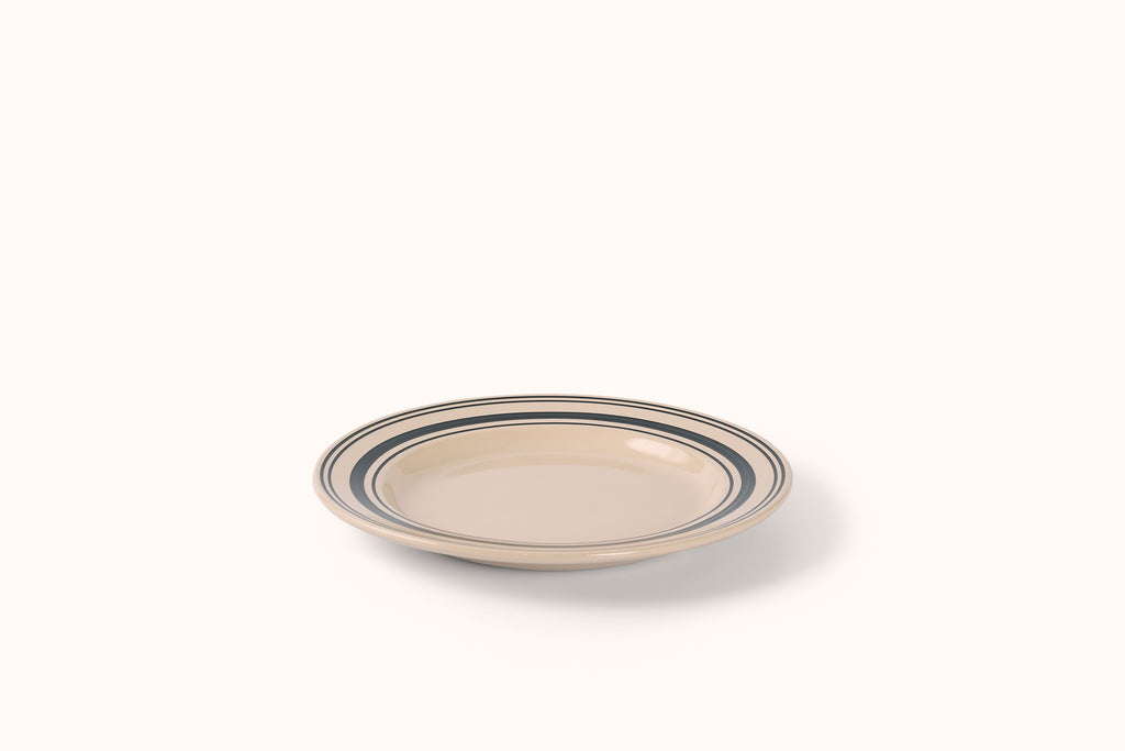 JOHN JULIAN BLACK LINEN STRIPE STONEWEAR DINNERWARE