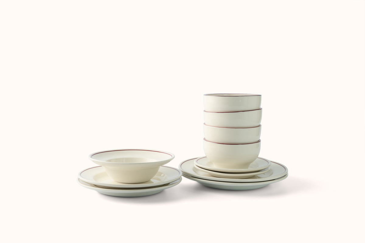 JOHN JULIAN BURGUNDY LINE PORCELAIN DINNERWARE