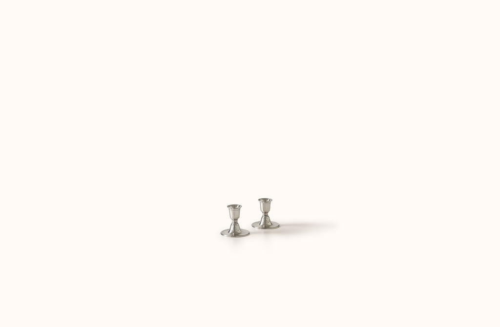 MATCH PEWTER  SHORT CANDLESTICKS SET OF 2