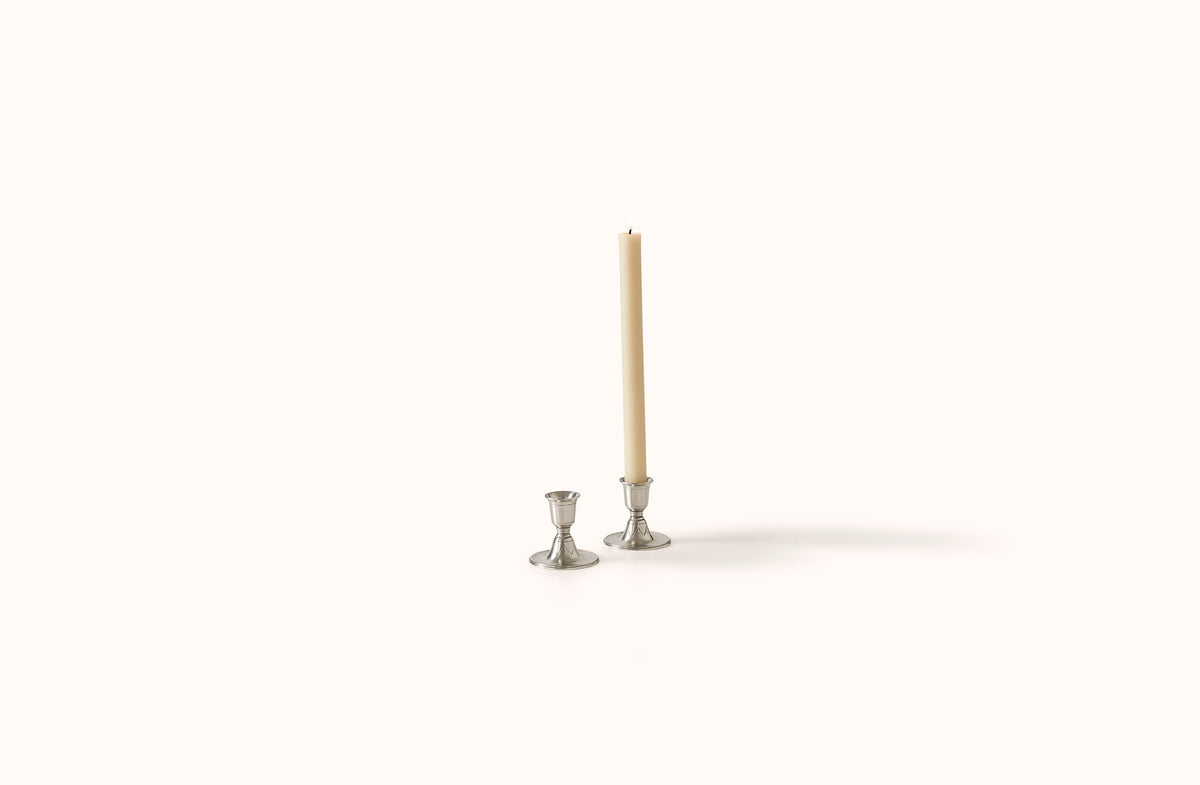 MATCH PEWTER  SHORT CANDLESTICKS SET OF 2