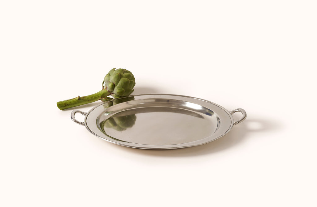 MATCH PEWTER LARGE ROUND TRAY WITH HANDLES