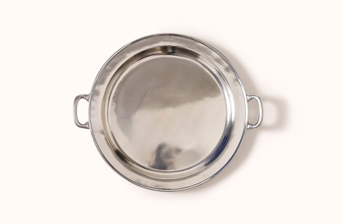 MATCH PEWTER LARGE ROUND TRAY WITH HANDLES